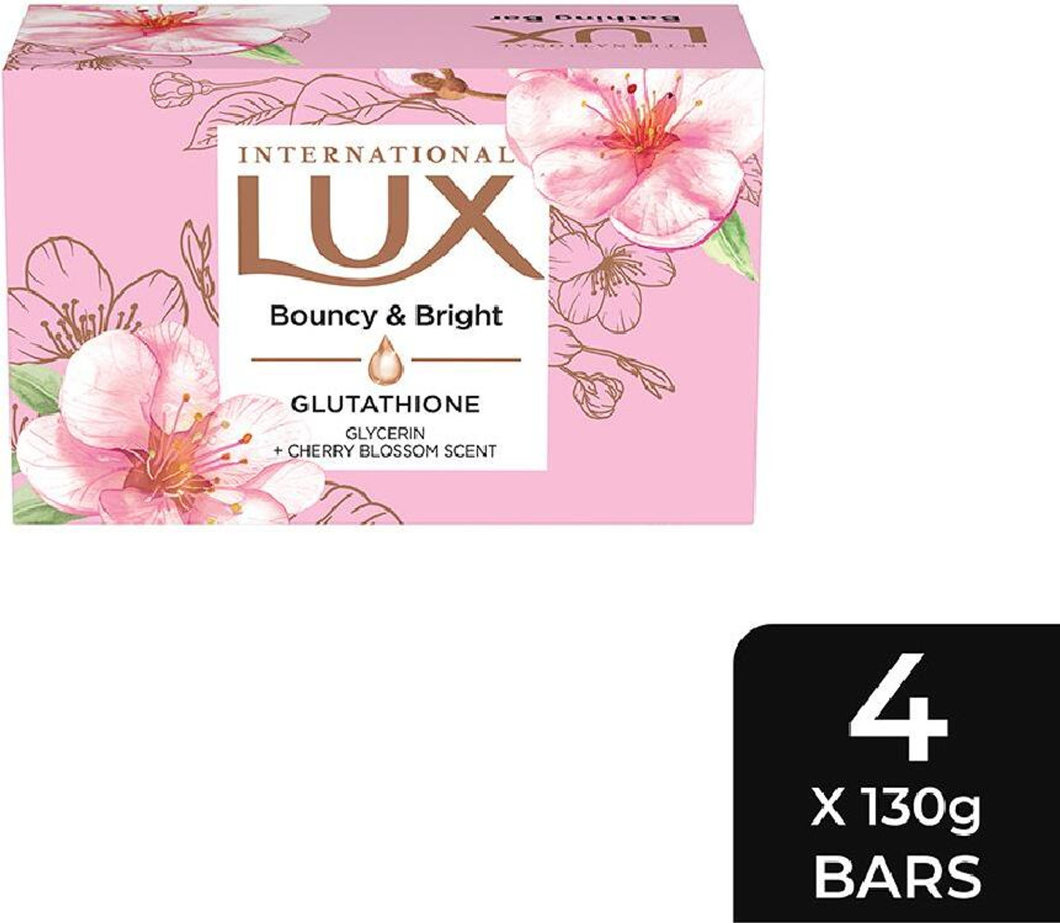LUX International Bouncy & Bright Bathing Soap with Glutathione & Glycerin,Pack of 4 (4 x 130 g) - Image 1