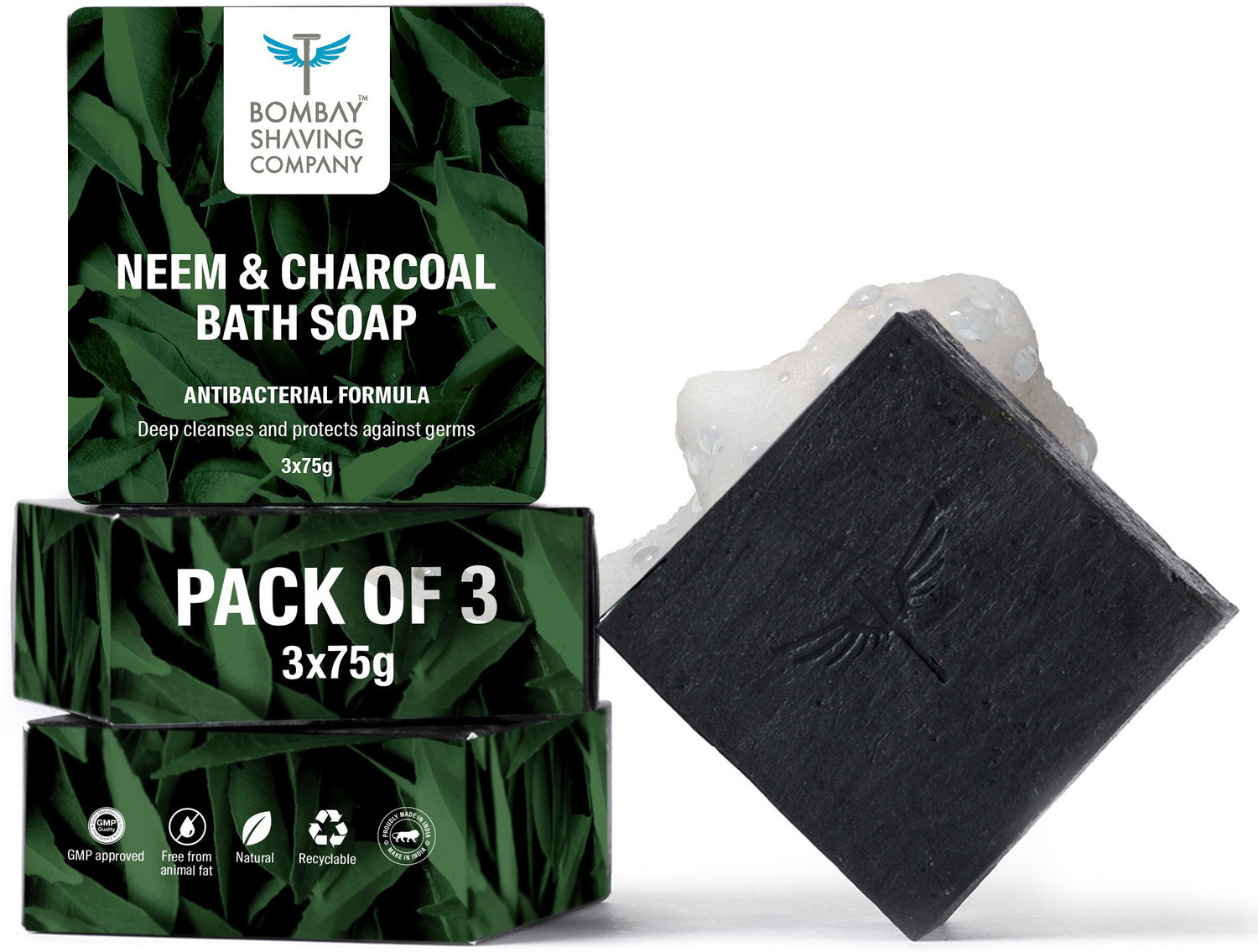 Bombay Shaving Company Neem Charcoal Pack of 3 · 75 g (225 g total) - Image 1