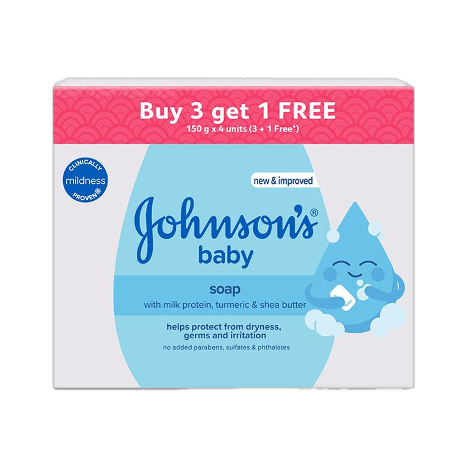 JOHNSON'S Baby Soap Milk Protein, Pack of 4 · 150 g (600 g total) - Image 1
