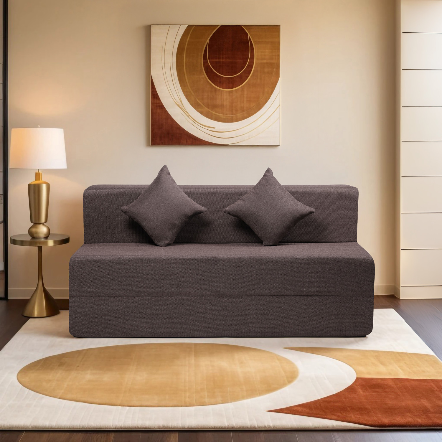 Comfort Mantra 3 Seater 6*5 Jute Fabric Washable Cover Sofa cum Bed with 2 Cushions 3 Seater Double Foam Fold Out Sofa Cum Bed (Finish Color - Brown Delivery Condition - Pre-assembled) - Image 1