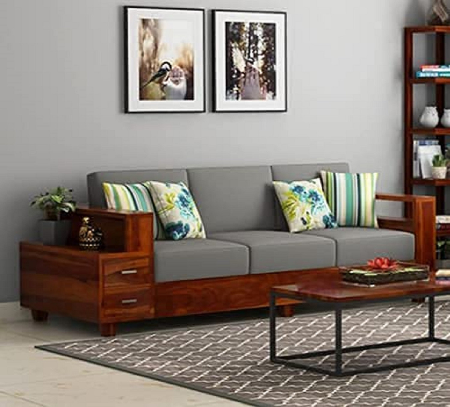 Taskwood Furniture Taskwood Sheesham Wood 3 Seater Sofa Honey Teak - Image 1