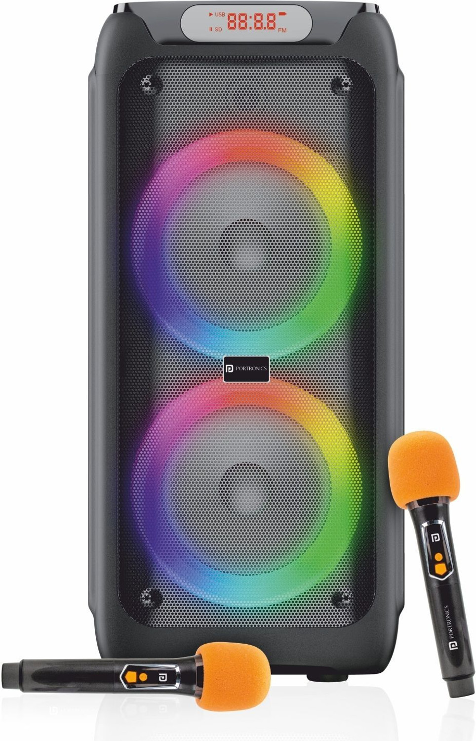 Portronics 150W Iron Beats 5 Party Speaker with Dual Wireless Karaoke Mic,Guitar In,BT V5.3 150 W Bluetooth Party Speaker (Black, Stereo Channel) - Image 1