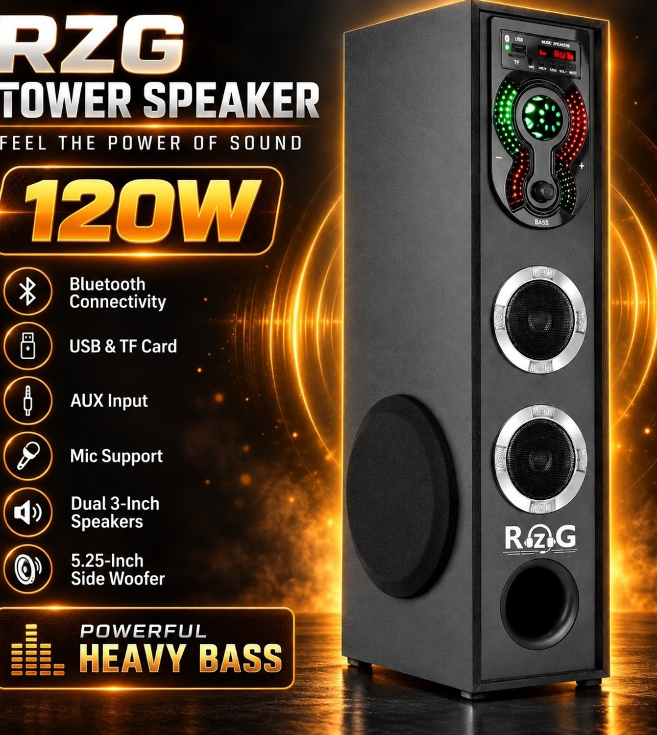 RZG Q-133 DJ High Bass Tower Speaker 120W Bluetooth Party Speaker - Image 1
