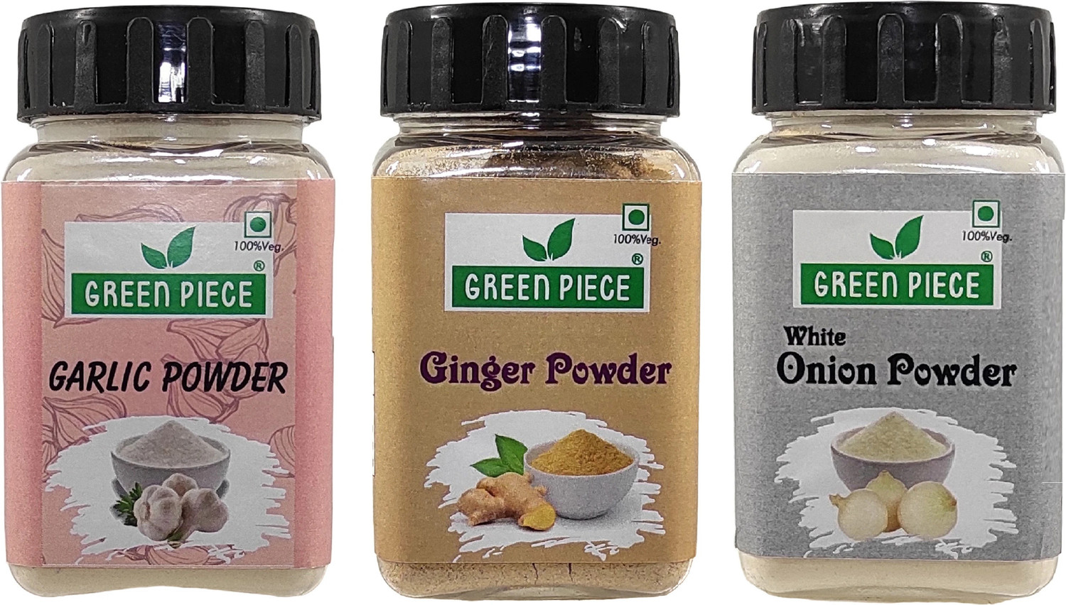 GREEN PIECE Premium Garlic Powder, Onion powder, Ginger Powder (50gm x 3).(Pack of 3) (3 x 50 g) - Image 1