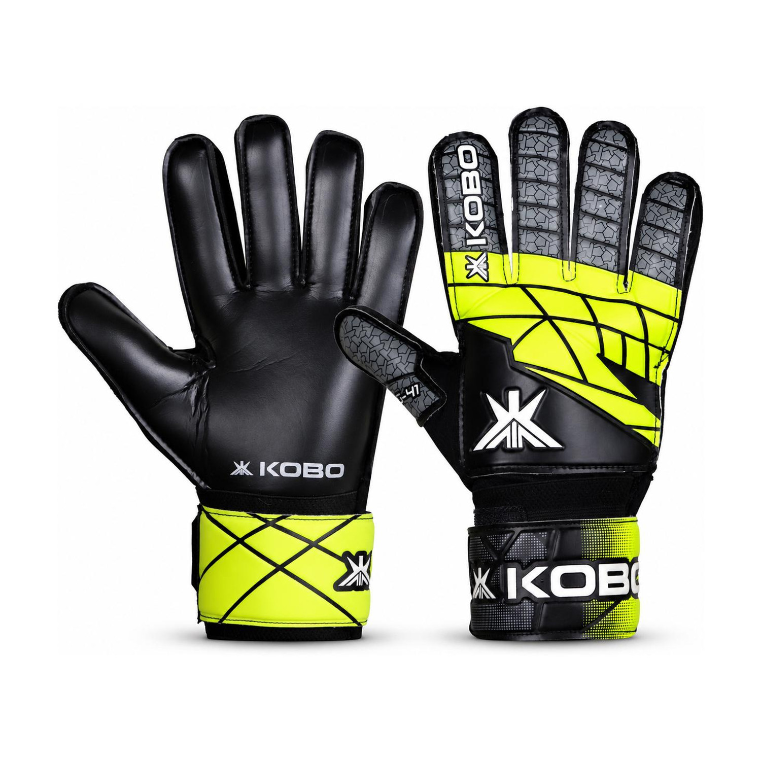 KOBO Football Goal Keeper Gloves with Strong Grip (Size-5.5) Goalkeeping Gloves (Black) - Image 1