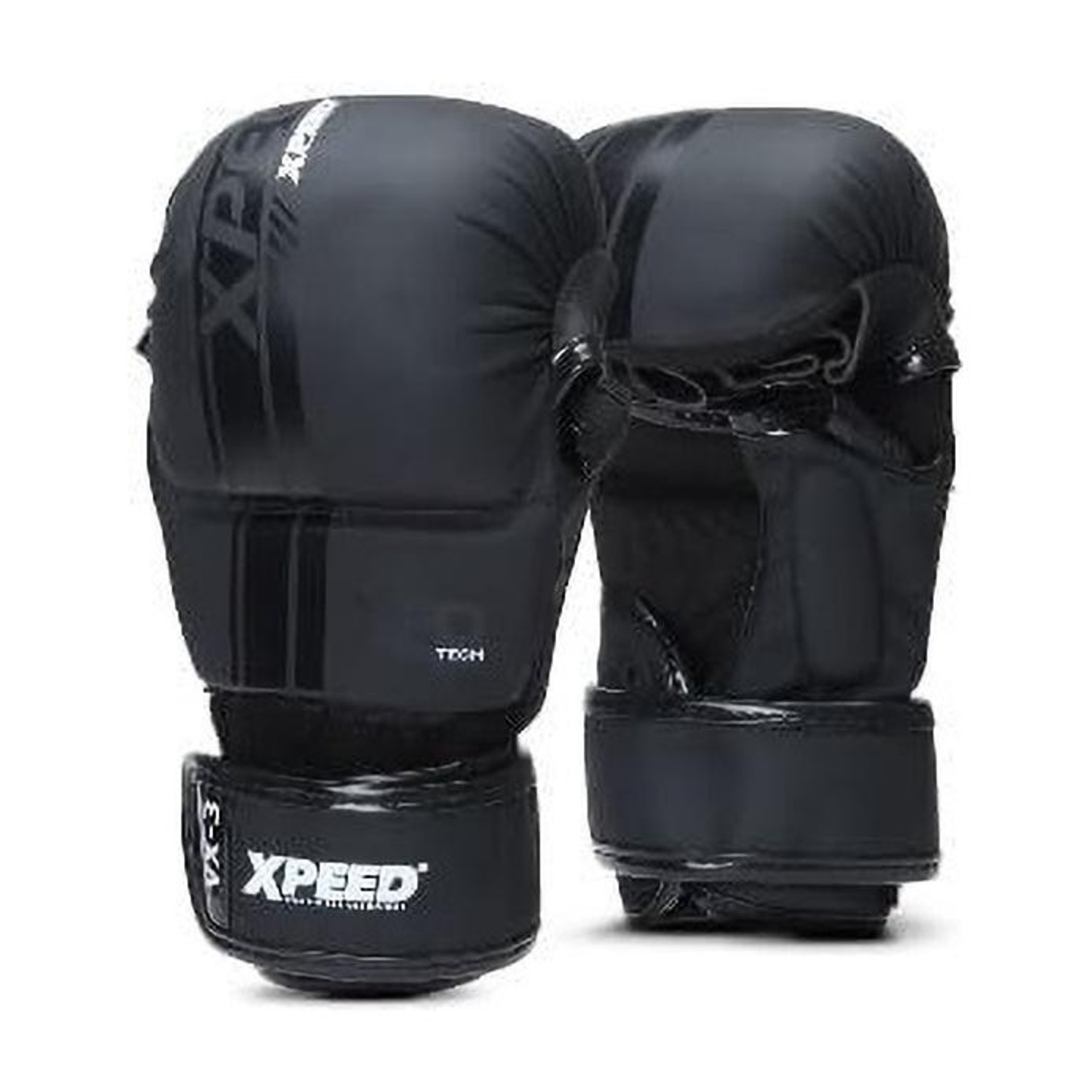 XpeeD Striking MMA Gloves | Matt PU Grappling Glove for Martail Arts Wrap Closure S/M Boxing Gloves (Black) - Image 1