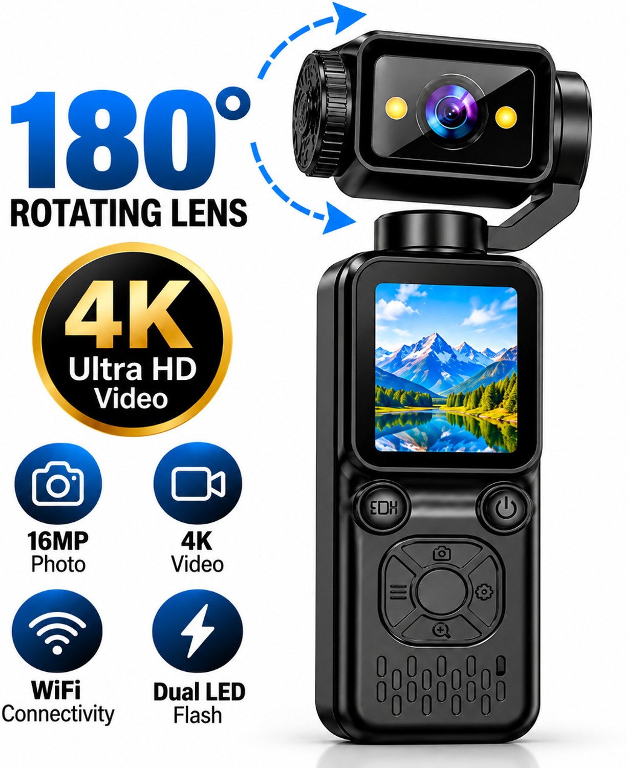 duiin Pocket Camera 4K Ultra HD Vlogging Camera, Multicolor - Image 1