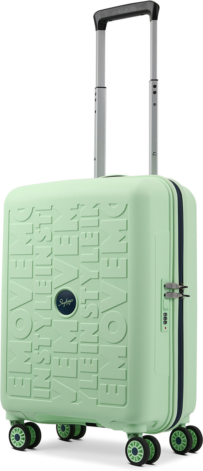 SKYBAGS Small Cabin Suitcase (55 cm) 8 Wheels - Play Hard Side Trolley Bag, Polypropylene Travel Luggage with Combination Lock - Green - Image 1