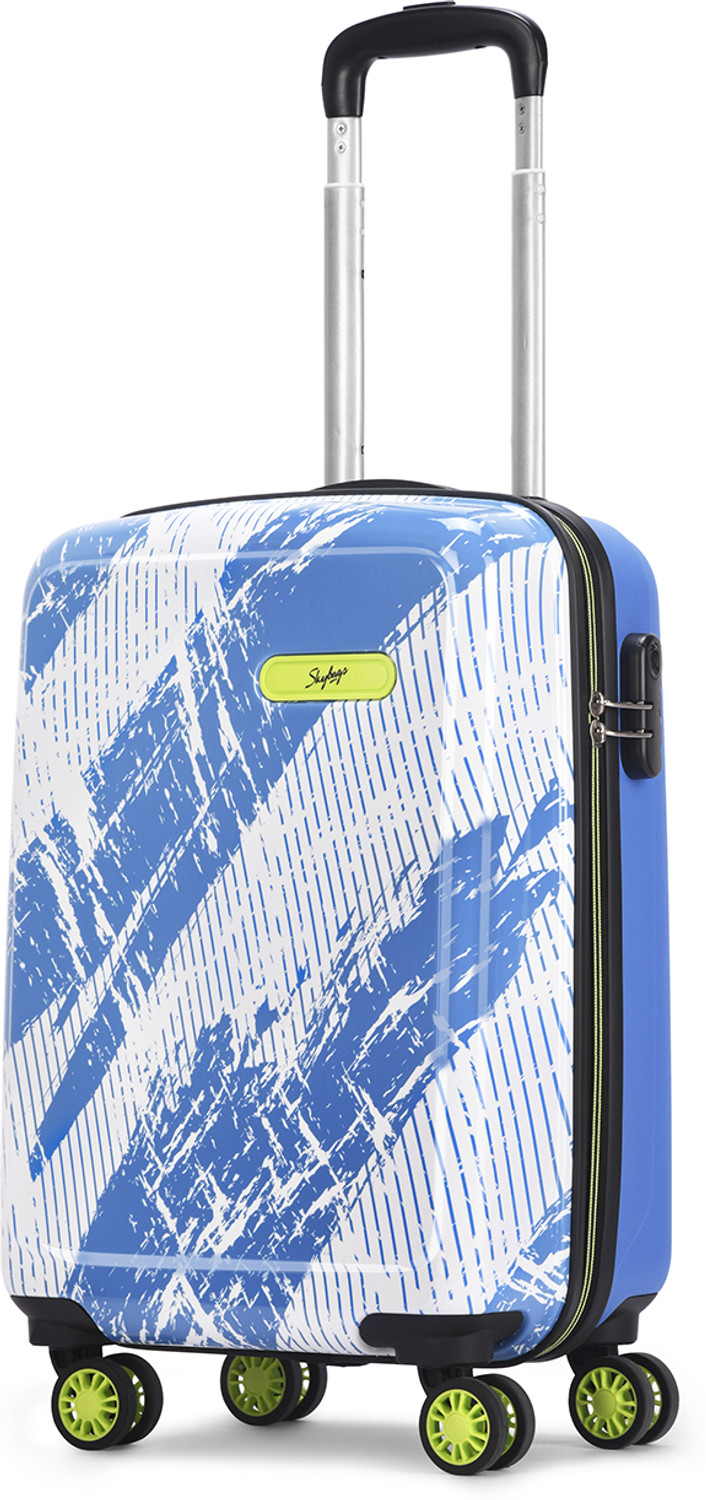 SKYBAGS Small Cabin Suitcase (55 cm) 8 Wheels - Stroke Neo Printed Hard Side Trolley Bag Lightweight, Stylish Travel Luggage - Blue, Silver - Image 1