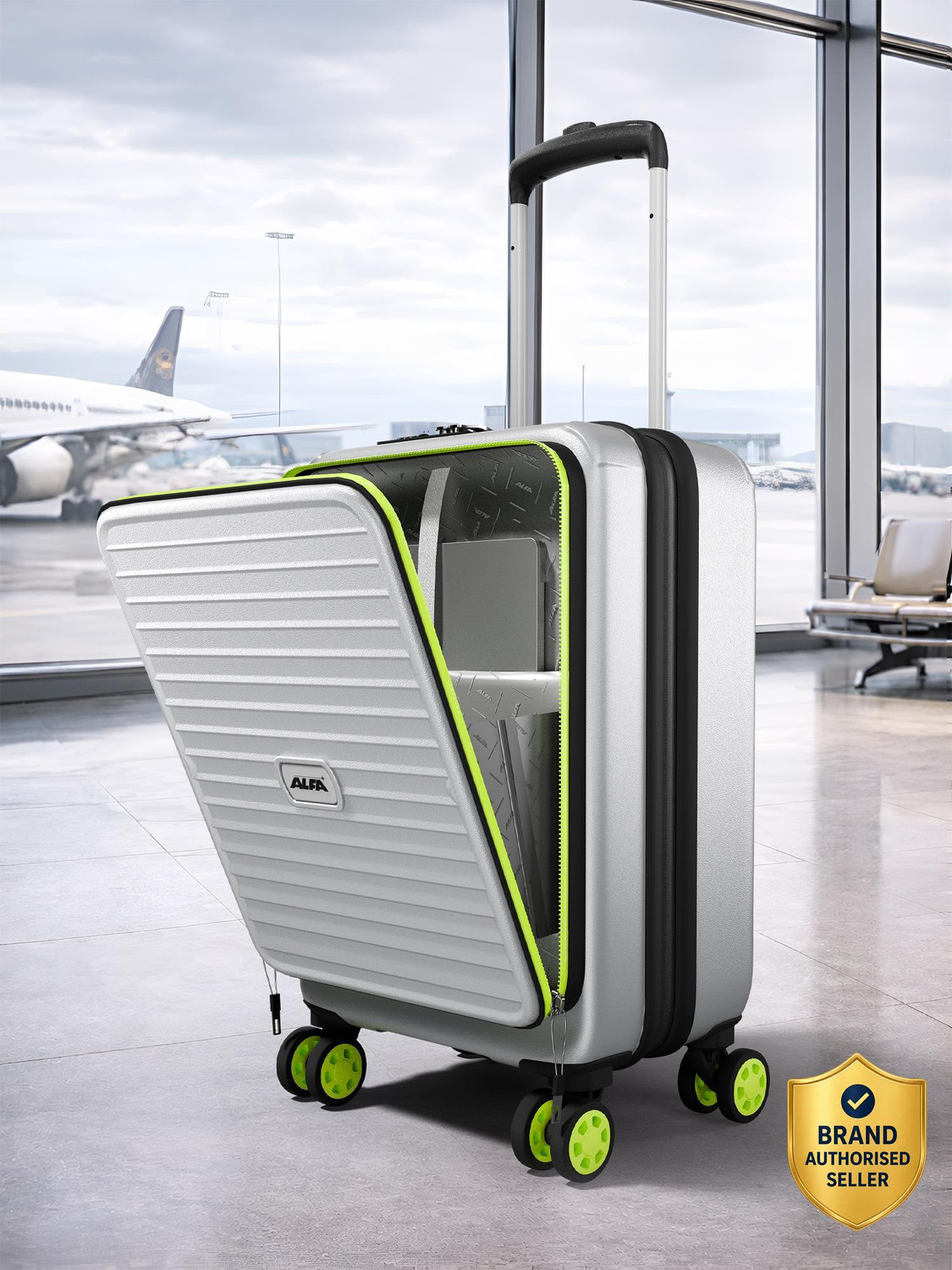 ALFA by VIP Small Cabin Suitcase (55 cm) 8 Wheels - Deep Space Hard Side Laptop Compartment Trolley with Combination Lock - Silver - Image 1