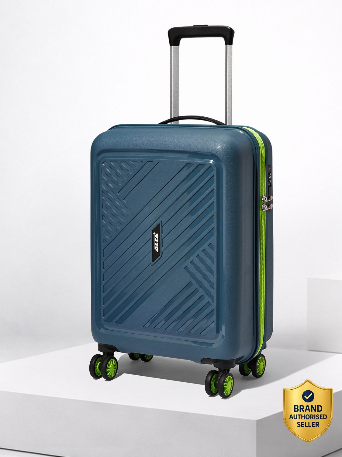 ALFA by VIP Small Cabin Suitcase (55 cm) 8 Wheels - Rhino Strong Hard Side Luggage | Trolley Bag With Flushed Combination Lock - Blue - Image 1