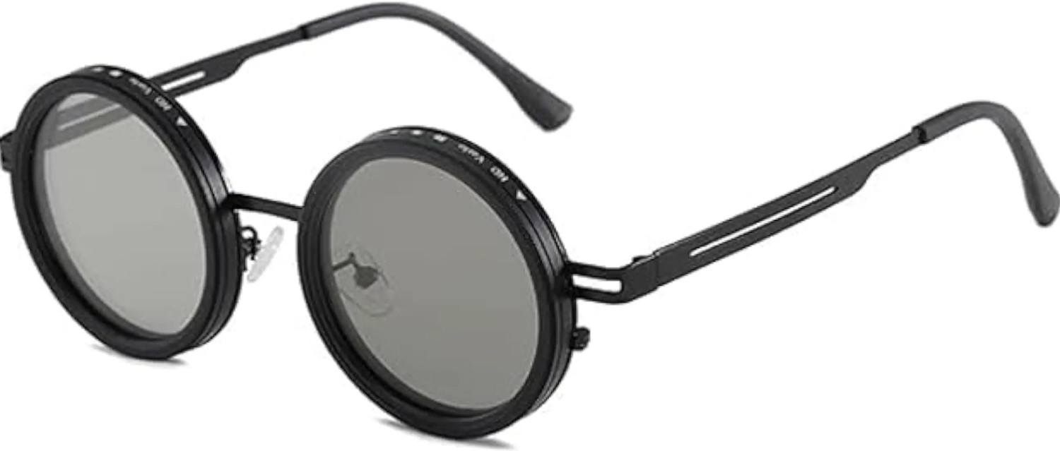BRYXO Polarized, UV Protection, Riding Glasses, Toughened Glass Lens Round Sunglasses (Free Size) (For Men & Women, Black) - Image 1