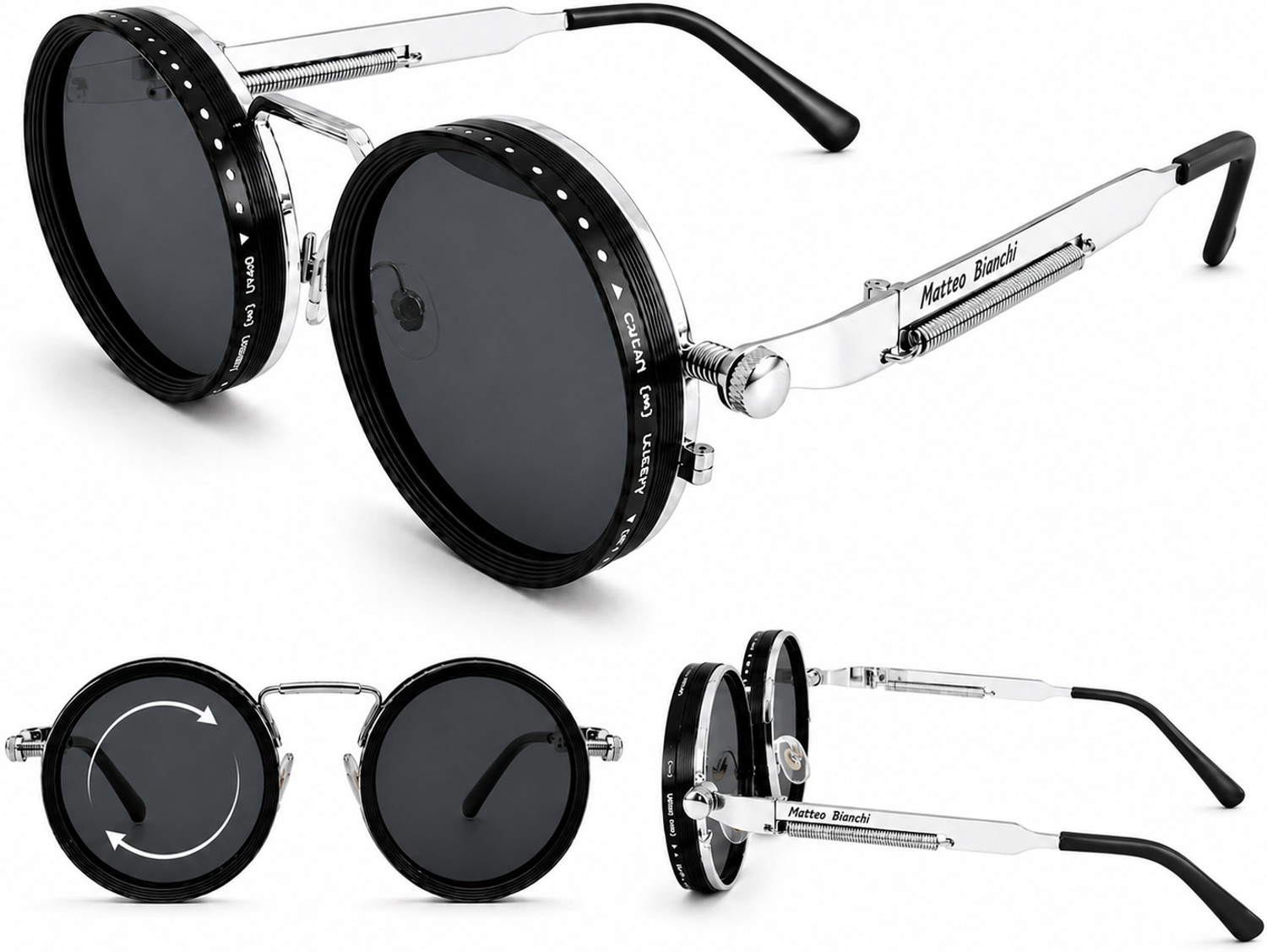 Matteo Bianchi Polarized, UV Protection, Others Round Sunglasses (Free Size) (For Men & Women, Black) - Image 1