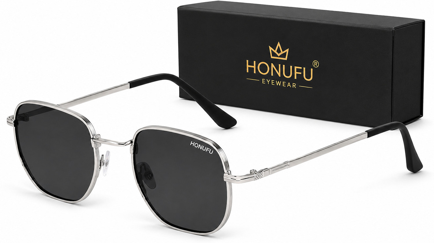 Buy HONUFU EYEWEAR Retro Square Sunglasses Black - Image 1