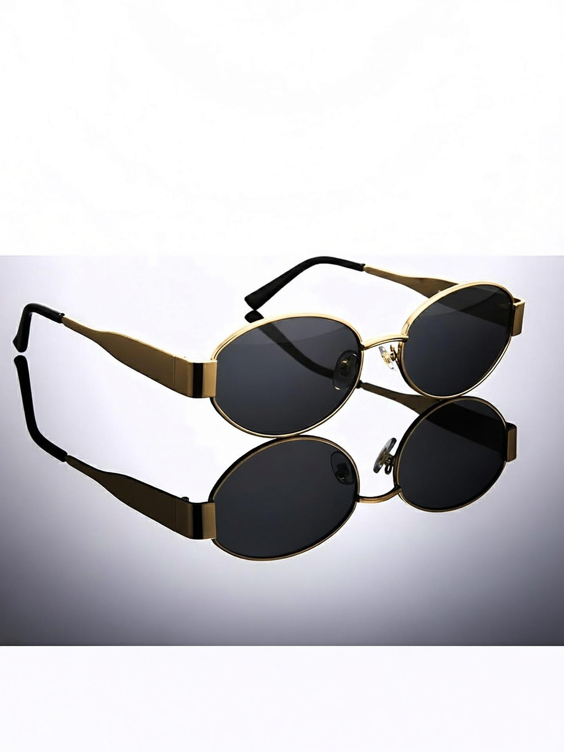 ROADWAY UV Protection Oval Sunglasses Black Golden - Image 1