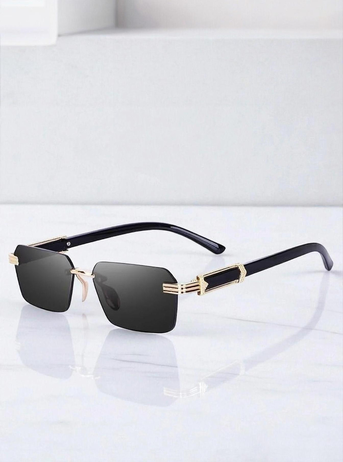 Shade House UV Protection Rectangular Sunglasses (54) (For Men, Black) - Image 1