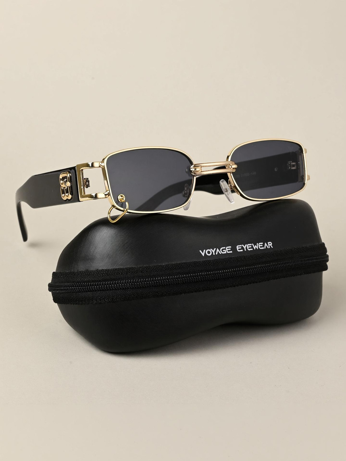 VOYAGE UV Protection Rectangular Sunglasses (51, Black, Golden) - Image 1