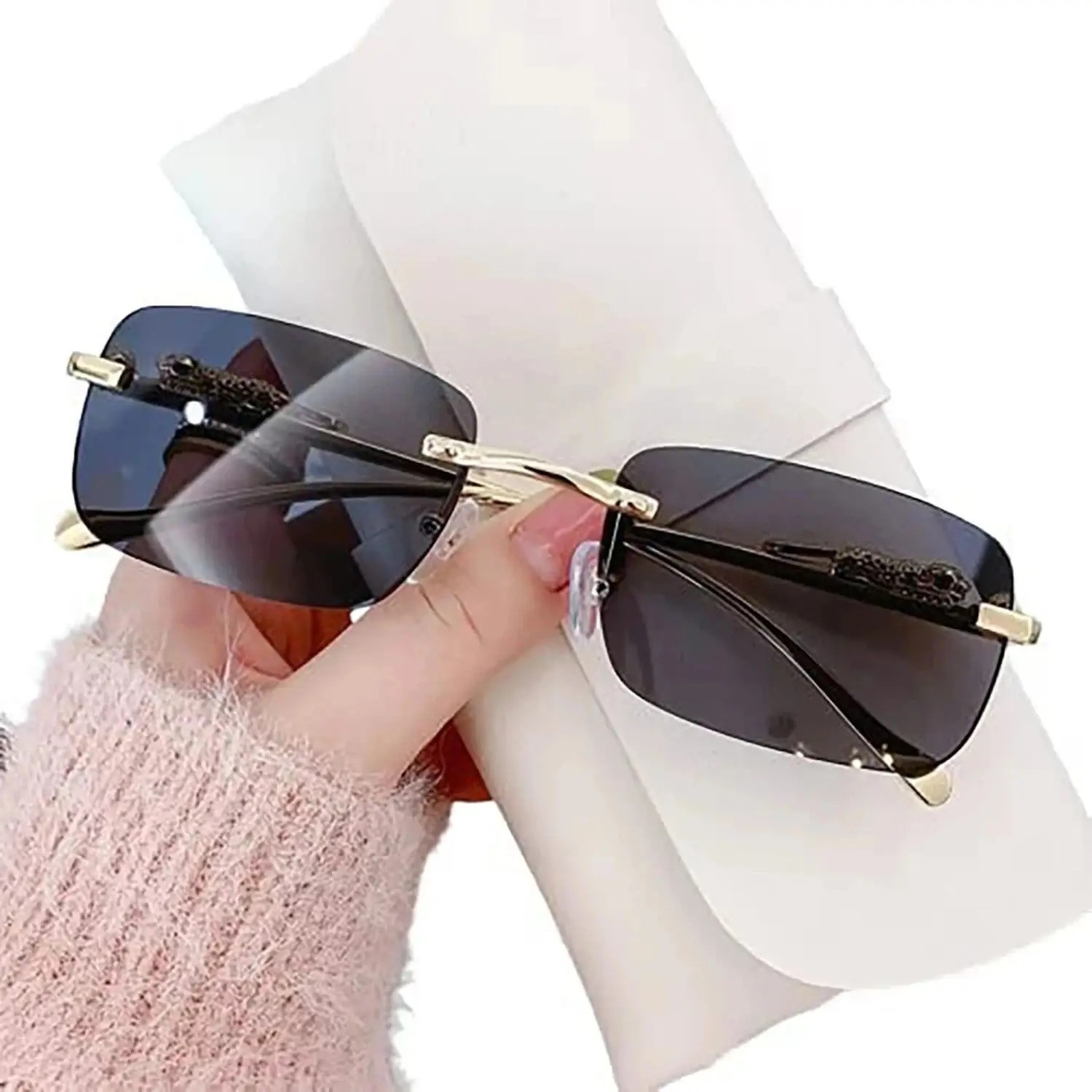 YESFRIEND UV Protection Rectangular Sunglasses, Black, Free Size - Image 1