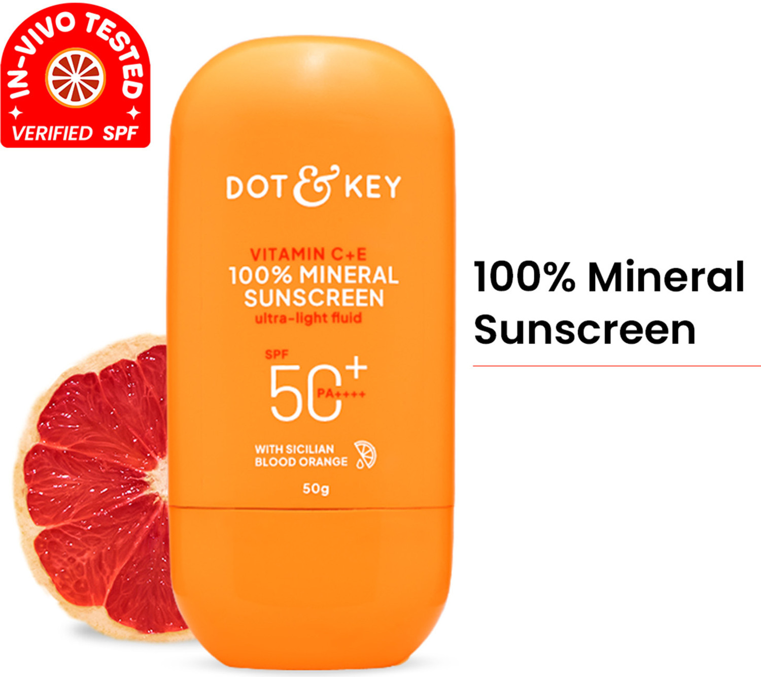 Dot & Key Sunscreen - SPF 50+ PA++++ Vitamin C + E 100% Mineral Sunscreen SPF 50+ PA++++, for All Skin types (50 g) - Image 1