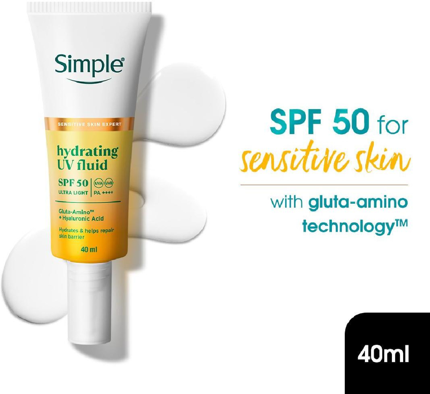Simple Sunscreen - SPF 50 PA++++ Hydrating UV Fluid Hyaluronic Acid for dry & sensitive skin (40 ml) - Image 1
