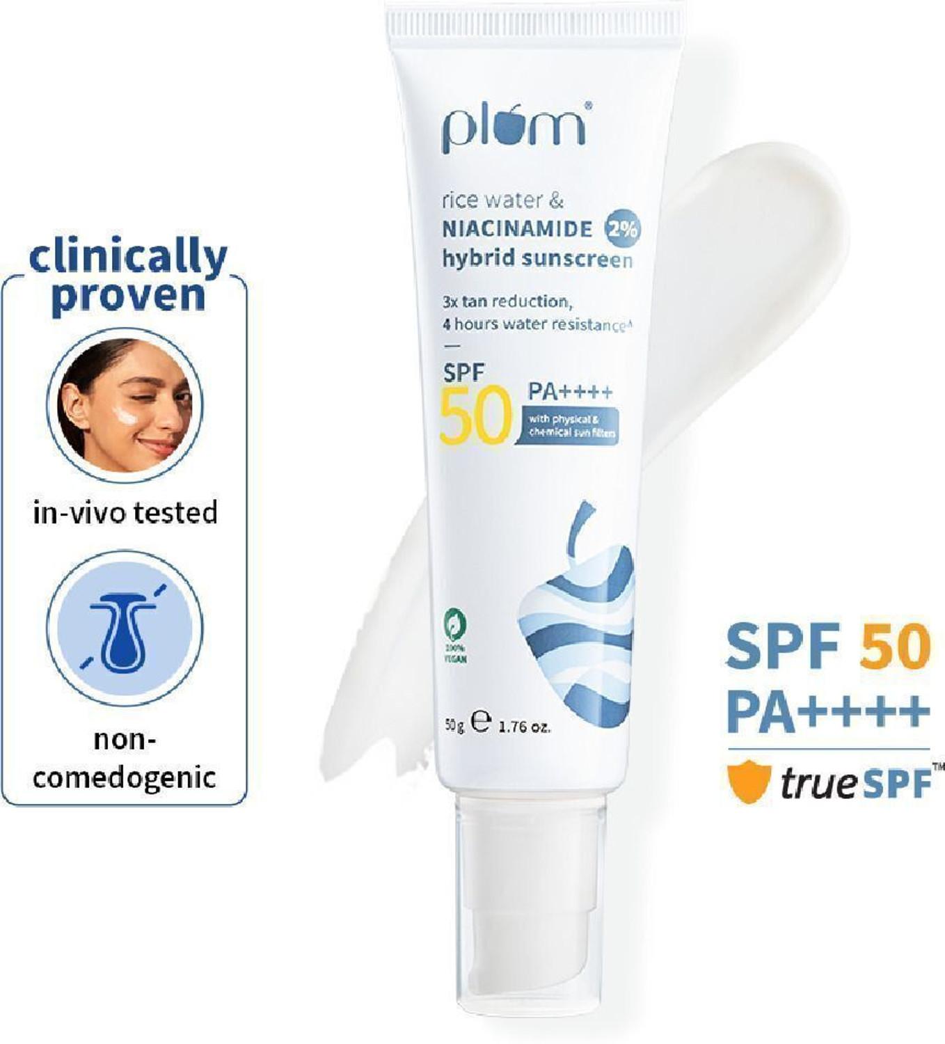 Plum Sunscreen - SPF 50 PA++++ 2% Niacinamide & Rice Water Sunscreen | Brightens, No White Cast | Dermat-Tested (50 g) - Image 1
