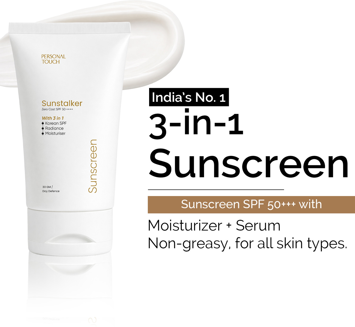 PERSONAL TOUCH SKINCARE Sunscreen - SPF 50 PA++++ Sunscreen SPF 50 PA++++ Sunstalker 3 in 1 For Sun & Tan Protection (30 ml) - Image 1