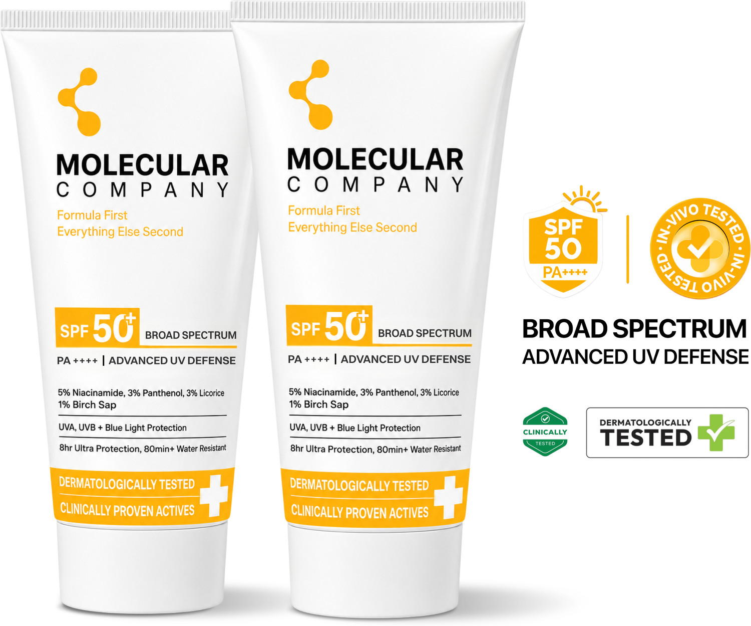 Molecular Company Sunscreen - SPF SPF 50+ PA++++ with 5% Niacinamide Combo (100 g) - Image 1