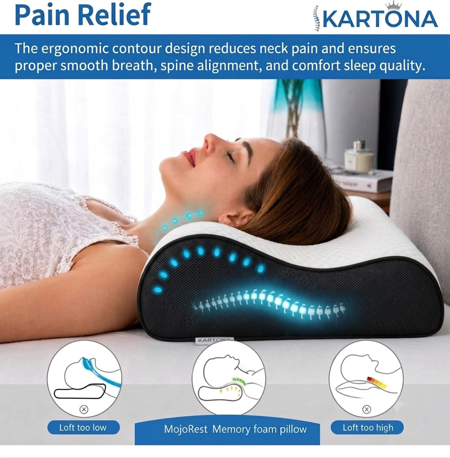 Kartona Ergonomic Memory Foam Contour Pillow for Neck & Spine Pain Relief Cervical Pillow - Image 1
