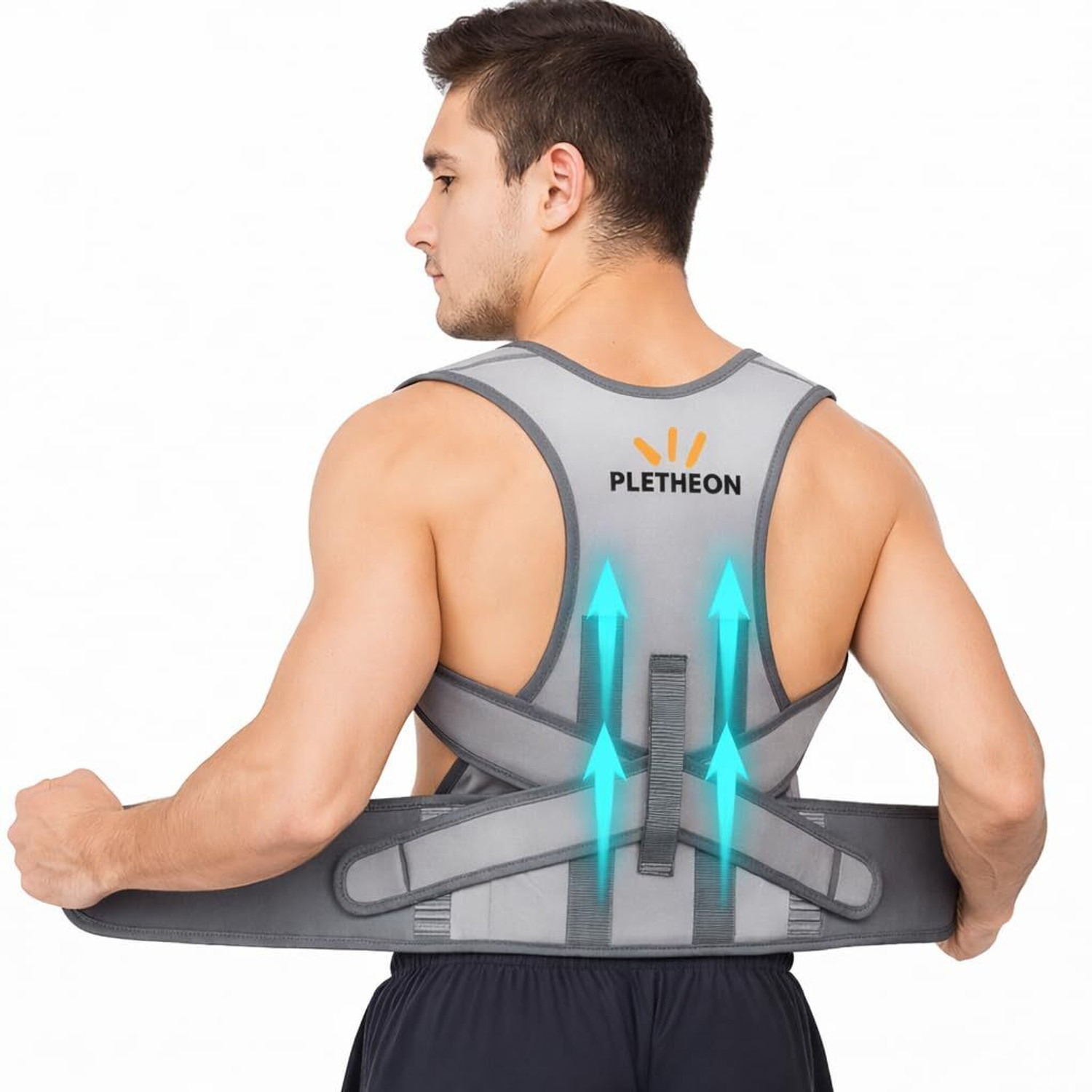 PLETHEON support posture corrector belt for men and women for back pain (FREE SIZE) Posture Corrector (Grey) - Image 1