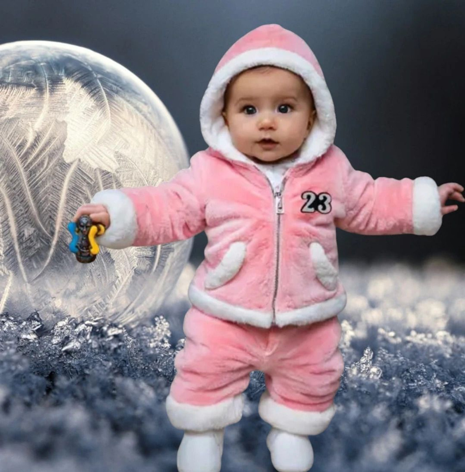 Asent Baby Boys & Baby Girls Solid Hooded Neck Pink Sweater - Image 1