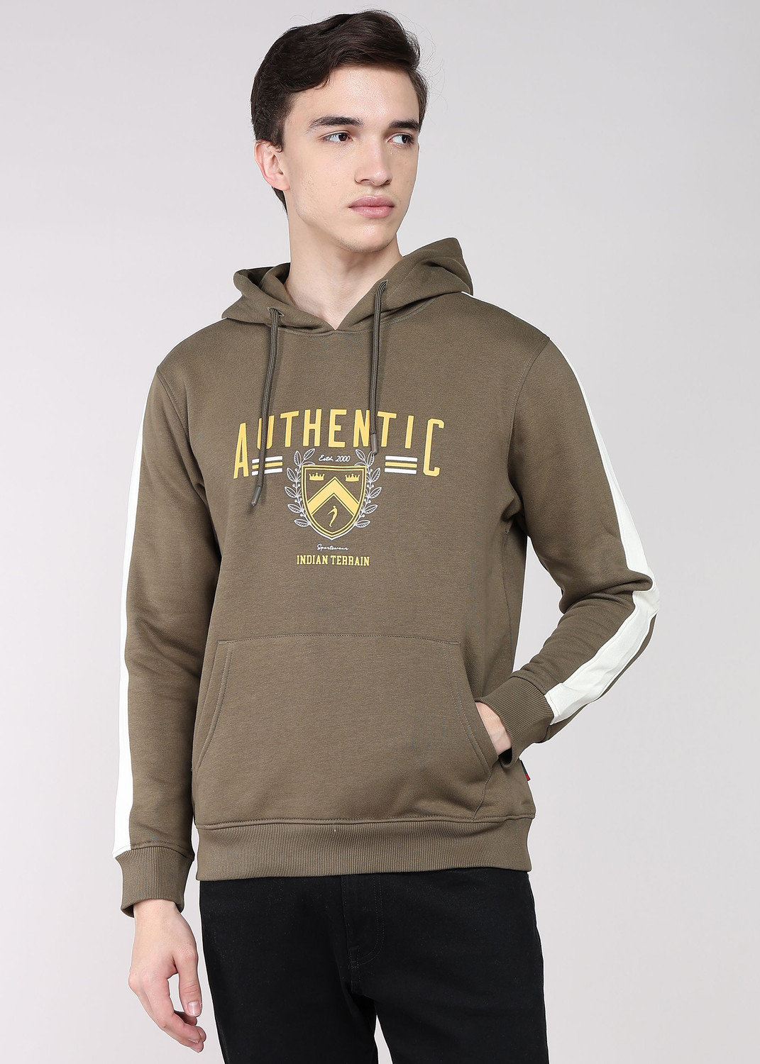 INDIAN TERRAIN Men Full Sleeve Graphic Print Hooded Sweatshirt - Image 1