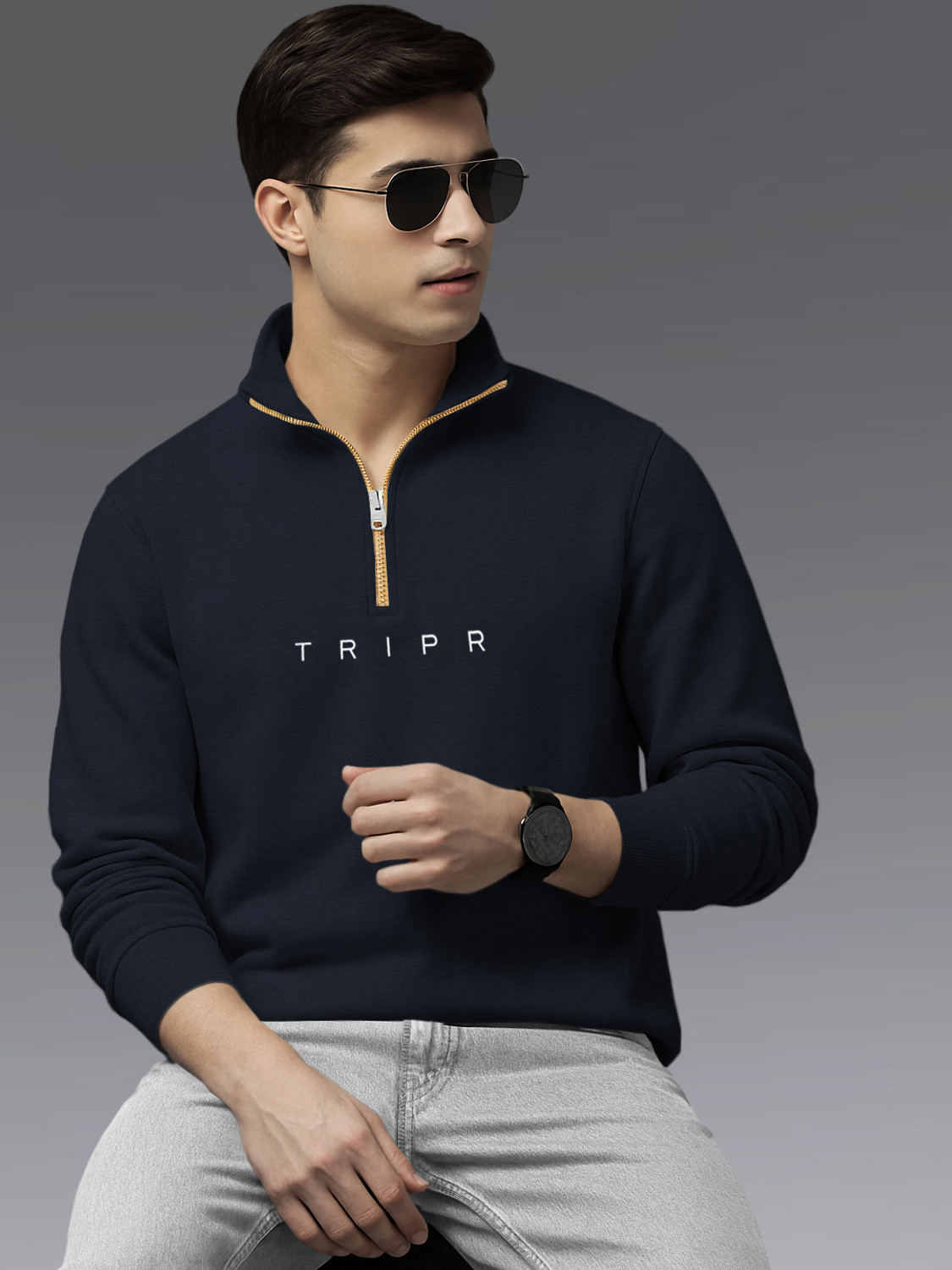 TRIPR Men Full Sleeve Solid Sweatshirt - Image 1