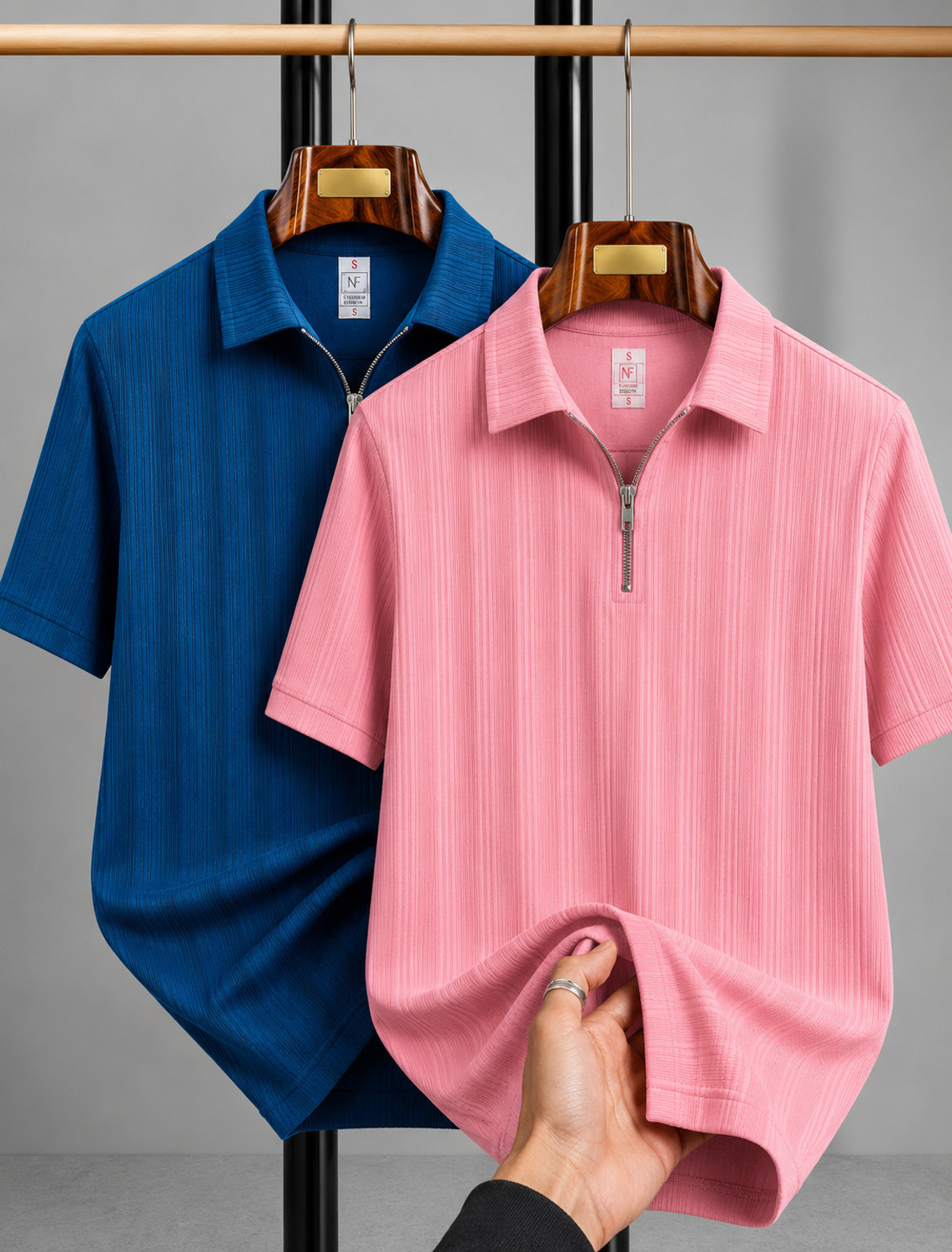 SOPANI Pack of 2 Men Self Design Zip Neck Polycotton Multicolor T-Shirt - Image 1