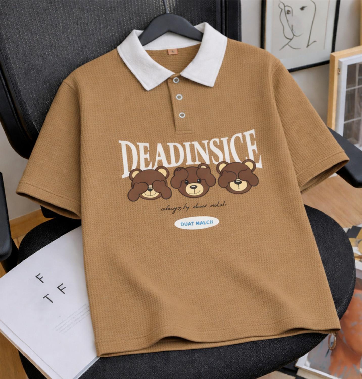 Try This Men Printed Polo Neck Cotton Blend Brown T-Shirt - Image 1