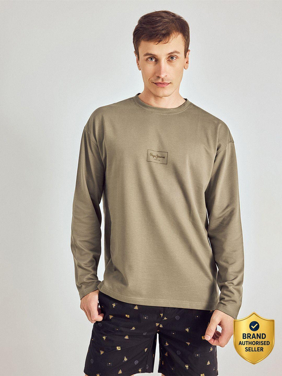 Pepe Jeans Men Printed Round Neck Cotton Blend Brown T-Shirt - Image 1