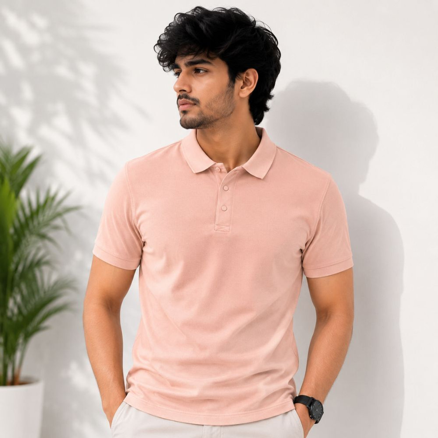 TRUMAXX Men Solid Polo Neck Cotton Blend Pink T-Shirt - Image 1