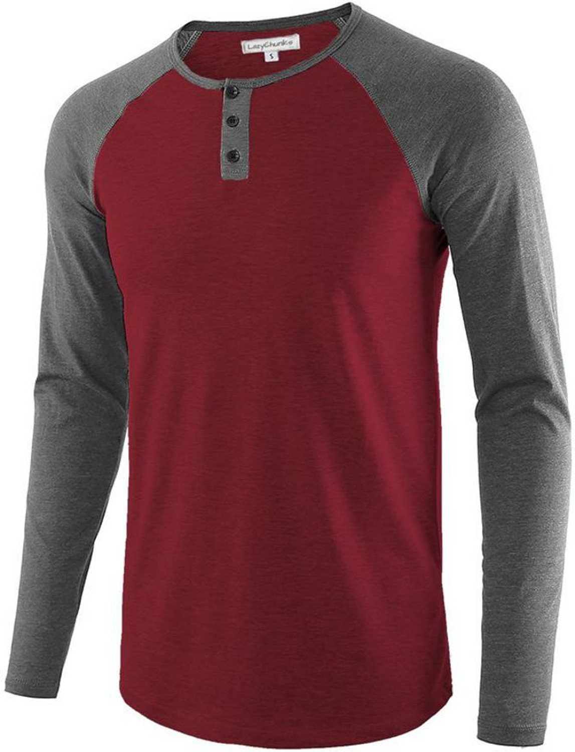 LazyChunks Men Solid Henley Neck Cotton Blend Maroon T-Shirt - Image 1