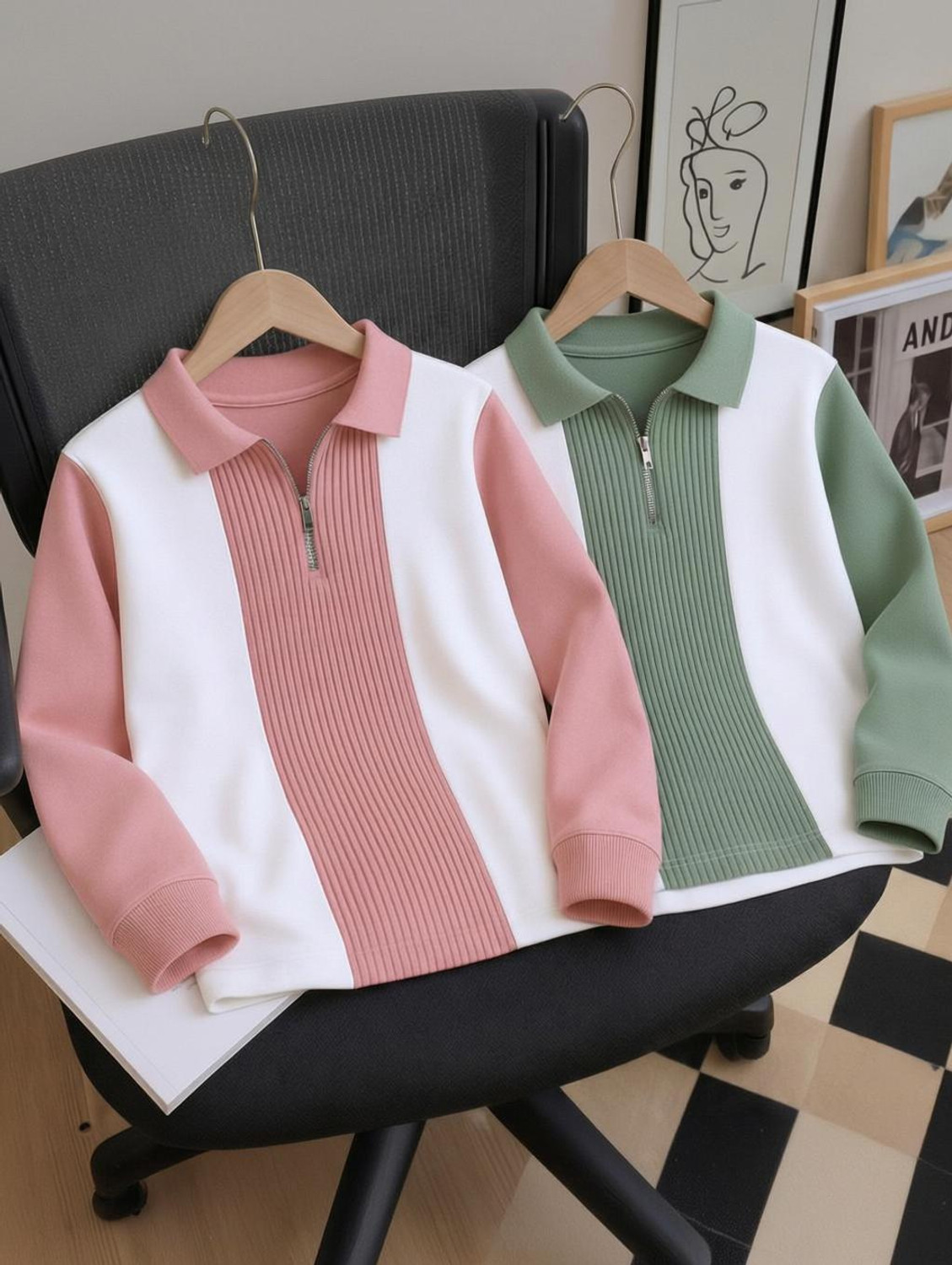 Try This Pack of 2 Men Striped Zip Neck Cotton Blend T-Shirt - Image 1