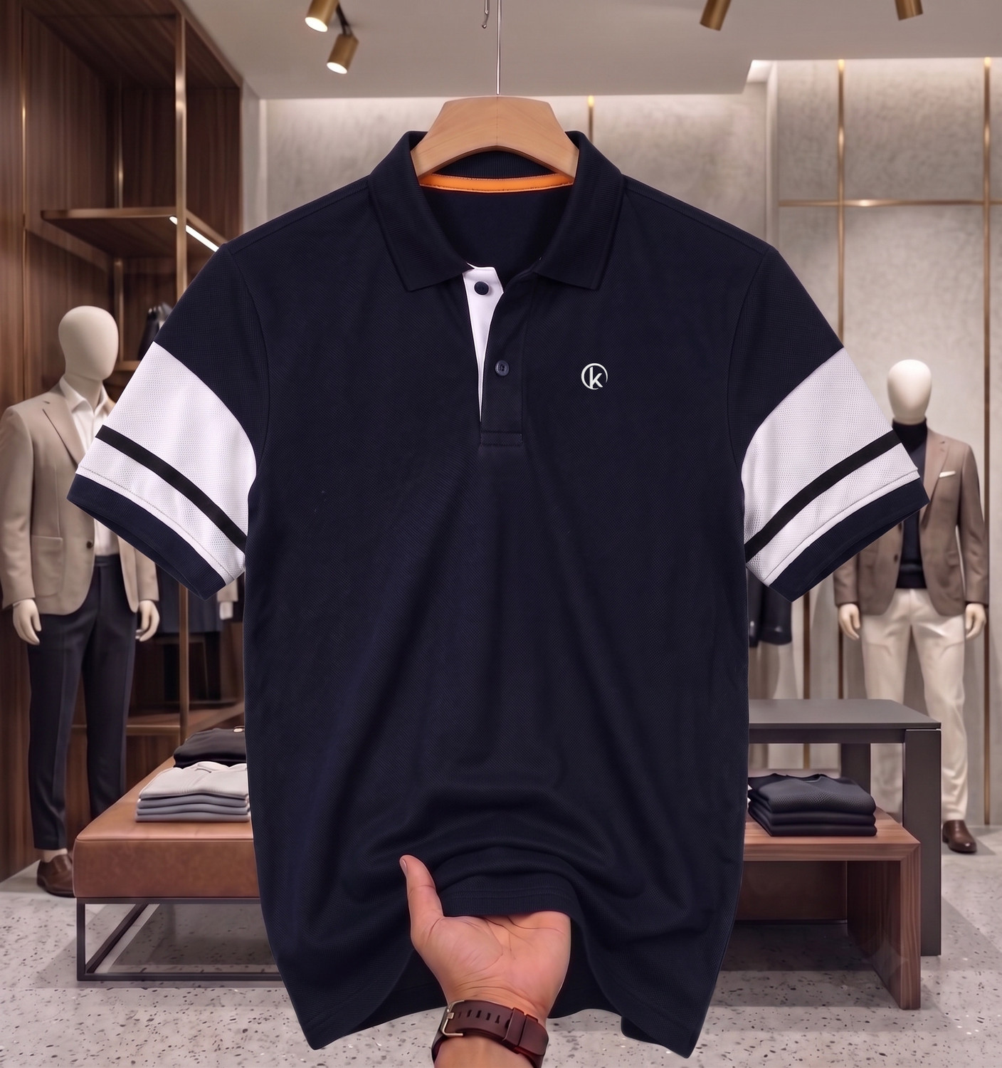 VA-LTARNIC Men Navy Blue Polo T-Shirt - Image 1