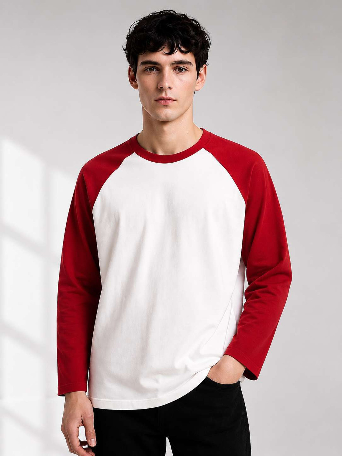 MK Digital Men Colorblock Round Neck Cotton Blend Red, White T-Shirt - Image 1