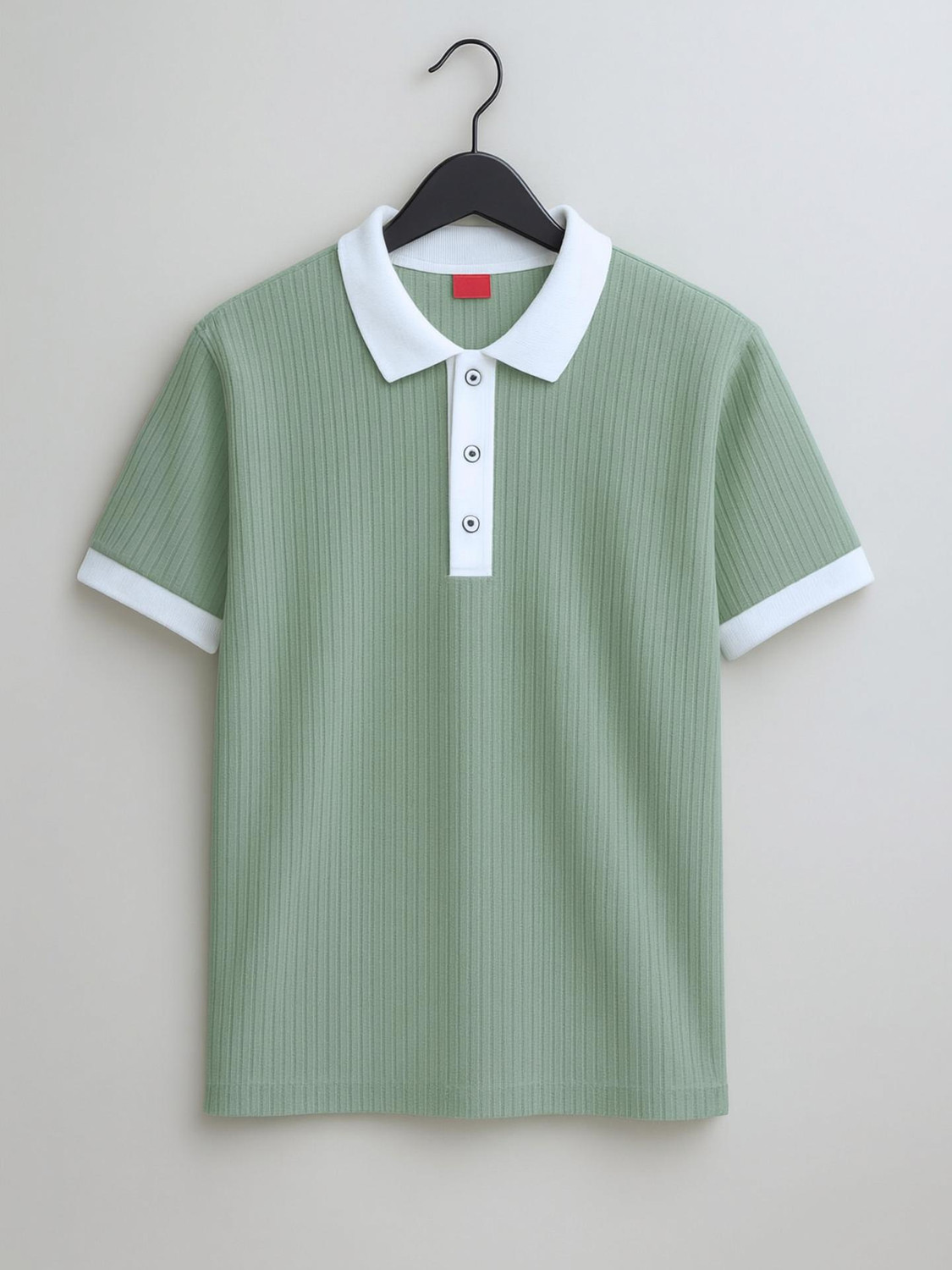 Try This Men Colorblock Polo Neck Cotton Blend Dark Green, White T-Shirt - Image 1
