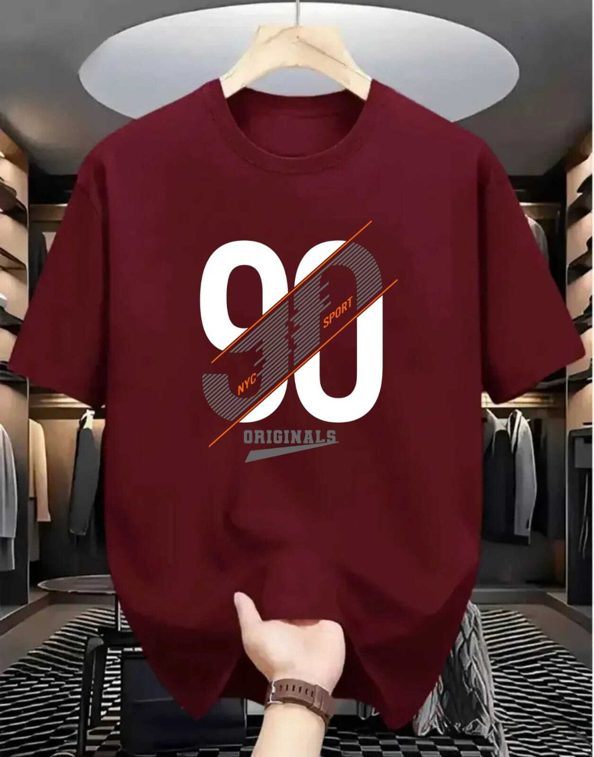 Magneto Men Printed Round Neck Cotton Blend Maroon T-Shirt - Image 1