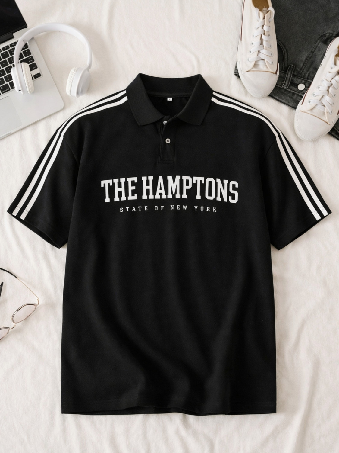 Jump Cuts Men Printed Polo Neck Cotton Blend T-Shirt (Black) - Image 1