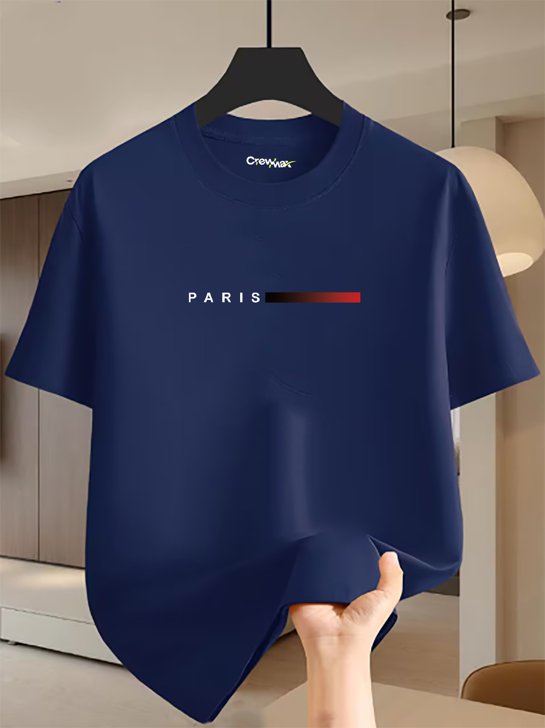 crewmax Men's Graphic Print Round Neck Cotton Blue T-Shirt - Image 1