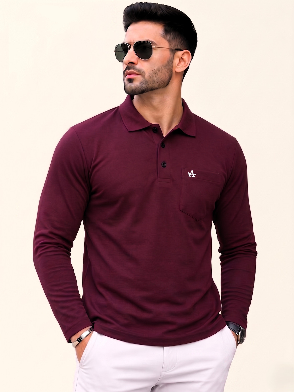 Alvin Men Solid Polo Neck Cotton Blend Maroon T-Shirt - Image 1