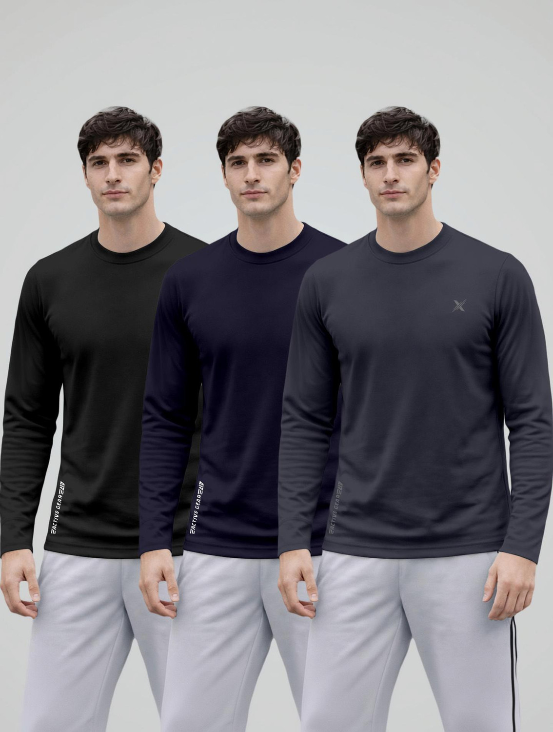 FTX Pack of 3 Men Solid Round Neck Polyester Multicolor T-Shirt - Image 1