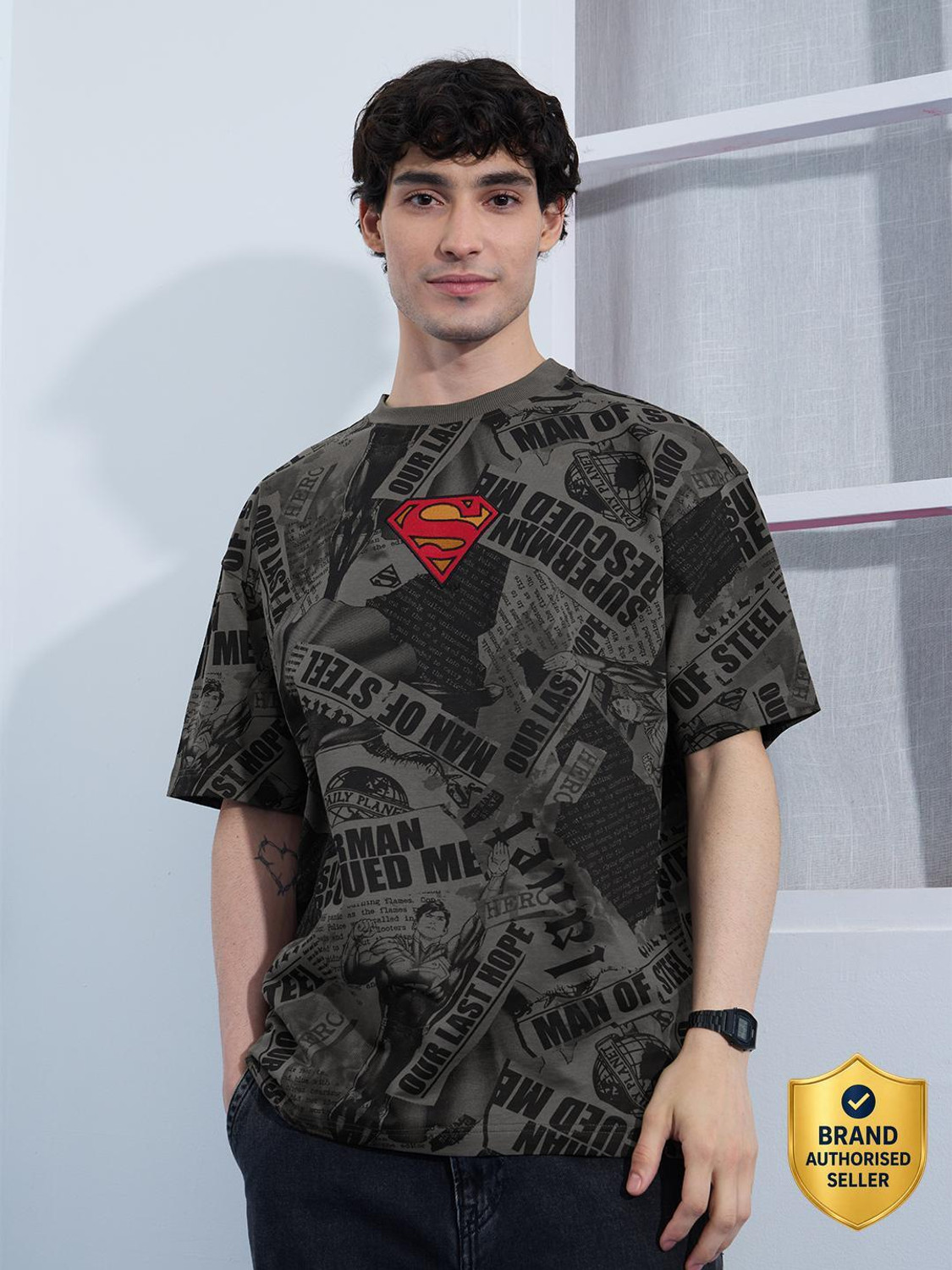 The Souled Store Men Superhero Round Neck Pure Cotton Grey T-Shirt - Image 1