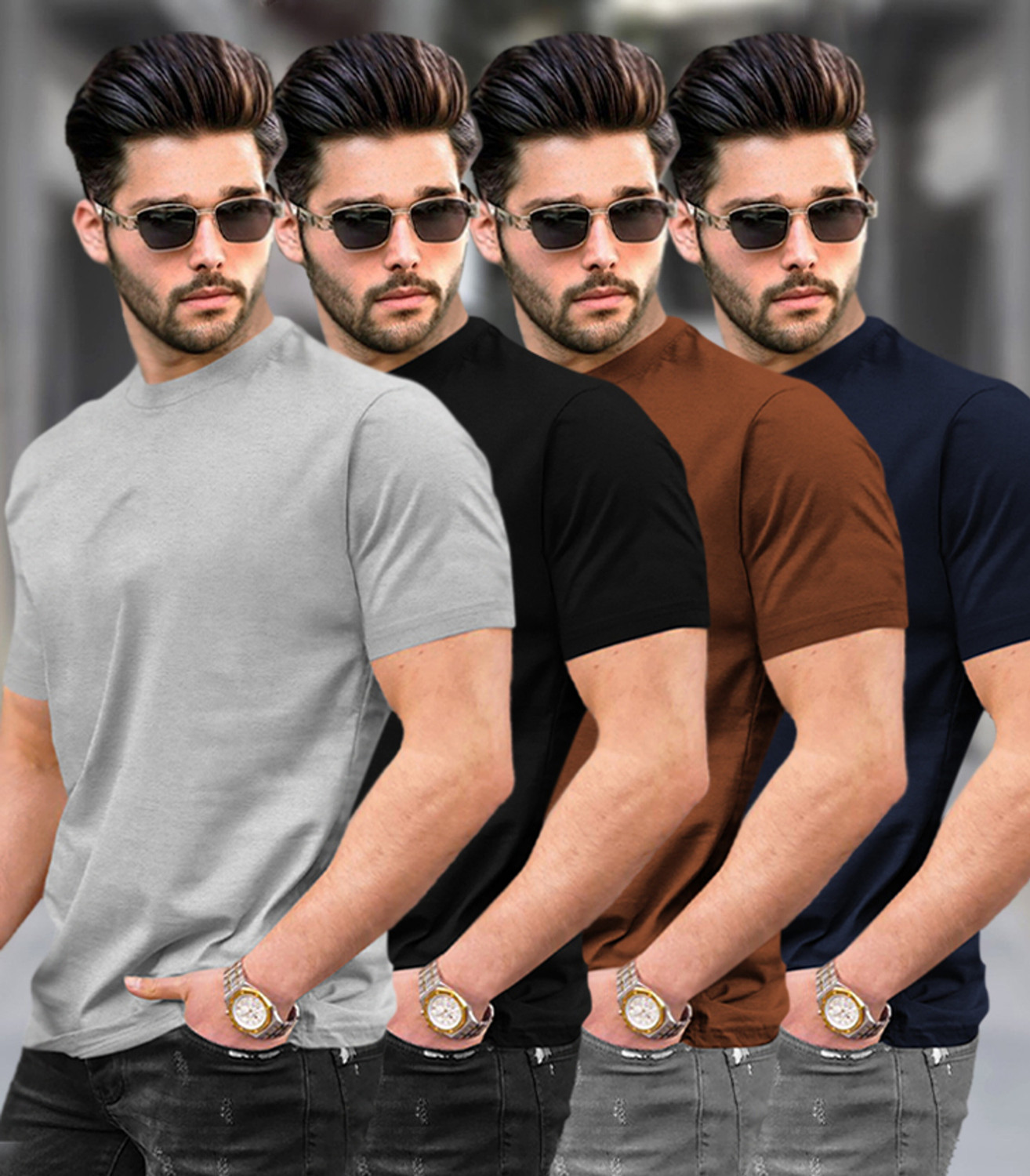 TRIPR Pack of 4 Men Solid Round Neck Cotton Blend Multicolor T-Shirt - Image 1