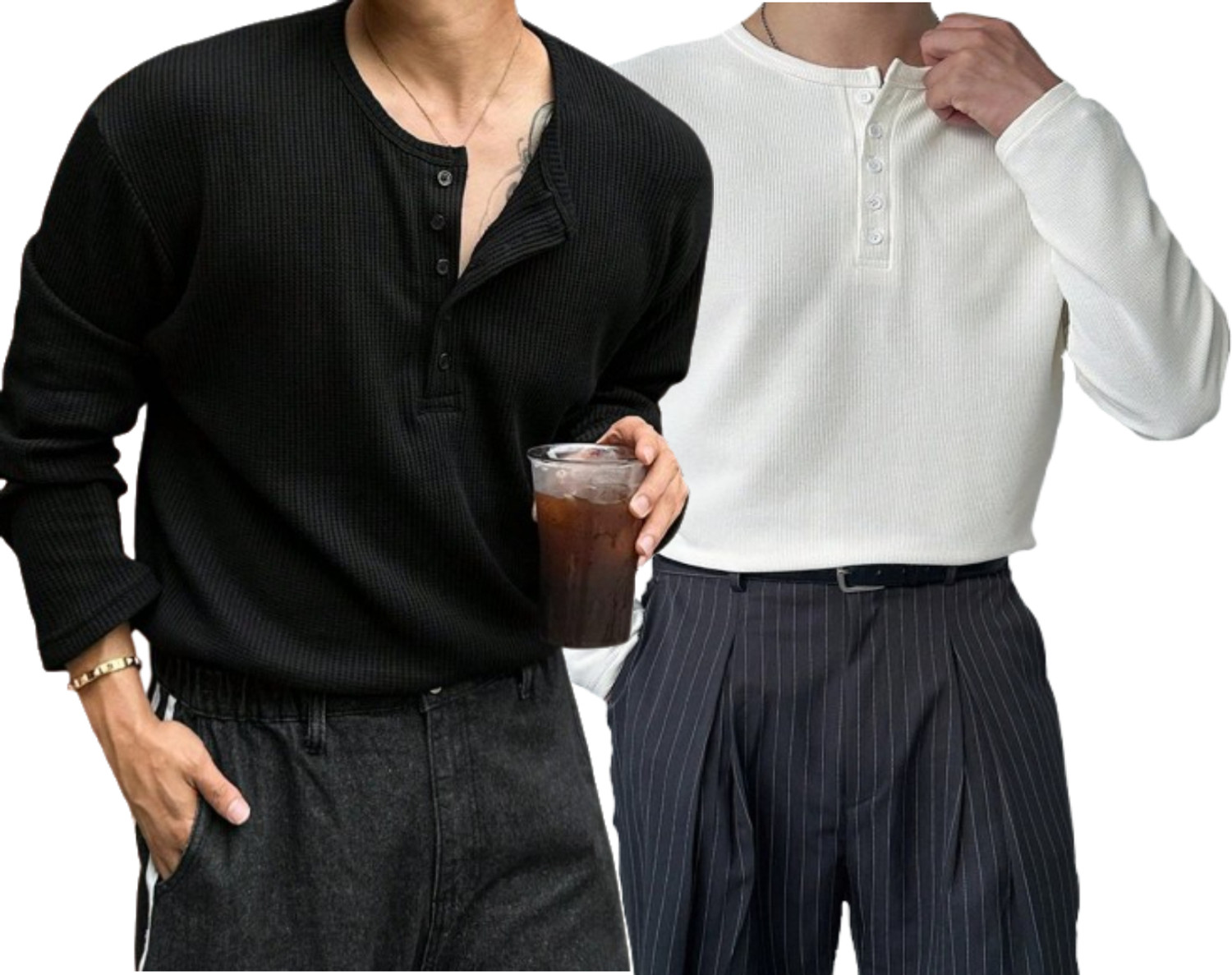 The Modern Soul Pack of 2 Men Self Design Henley Neck Polyester Multicolor T-Shirt - Image 1