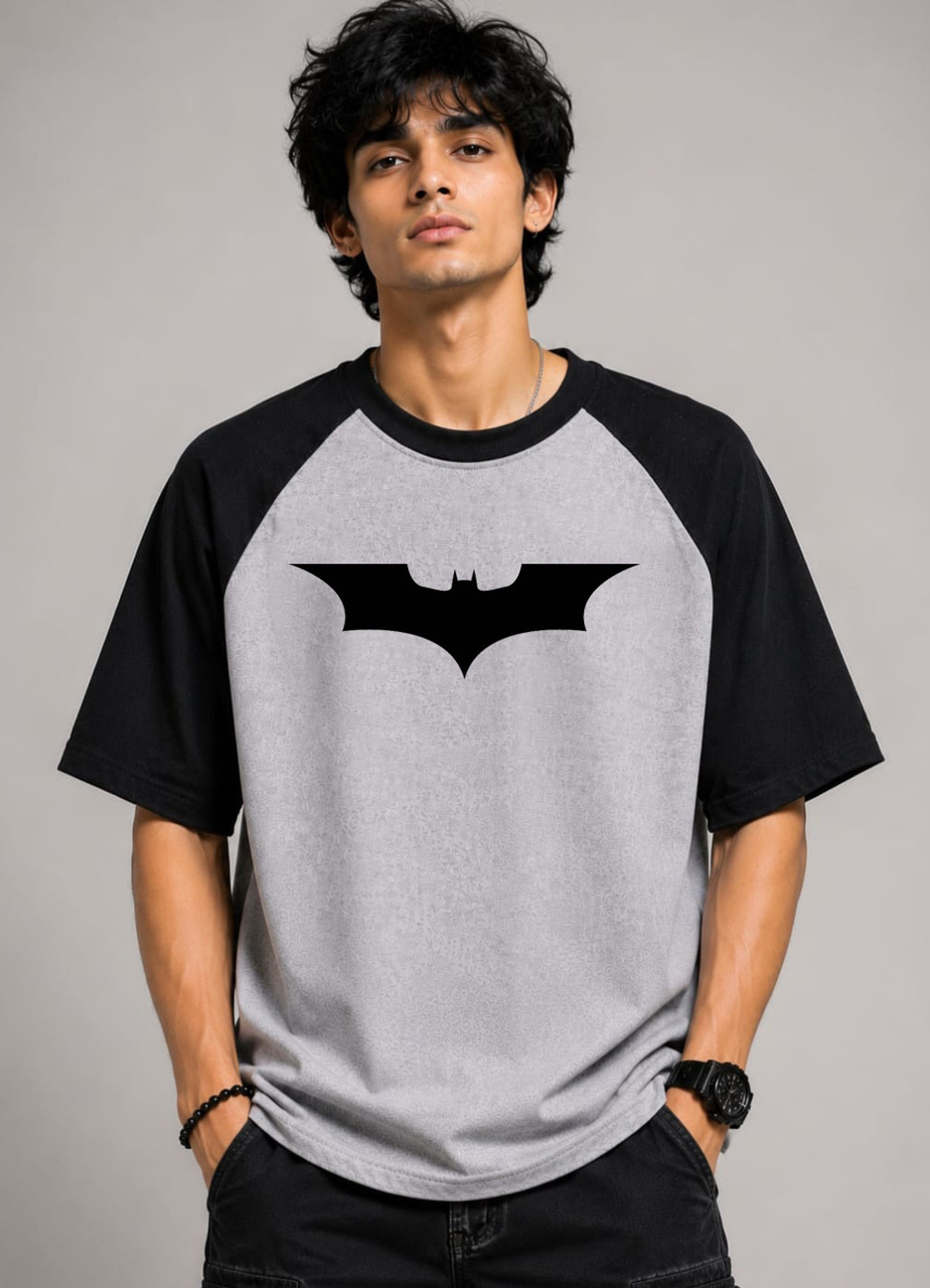 Nexzo Men Printed Round Neck Pure Cotton Grey T-Shirt - Image 1